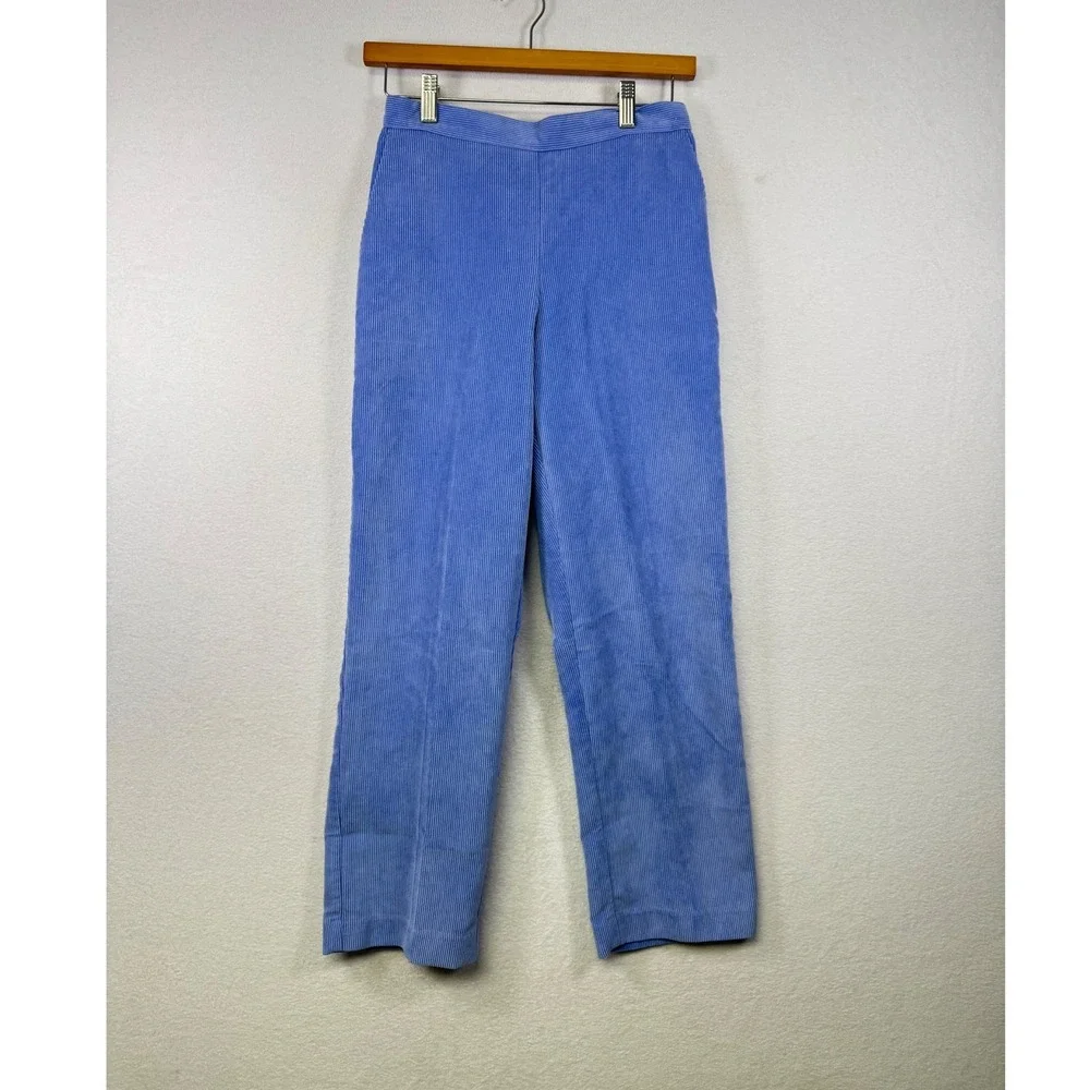 Alfred Dunner Petite Blue Corduroy Pants Straight Leg Elastic Waist Size 6P‎